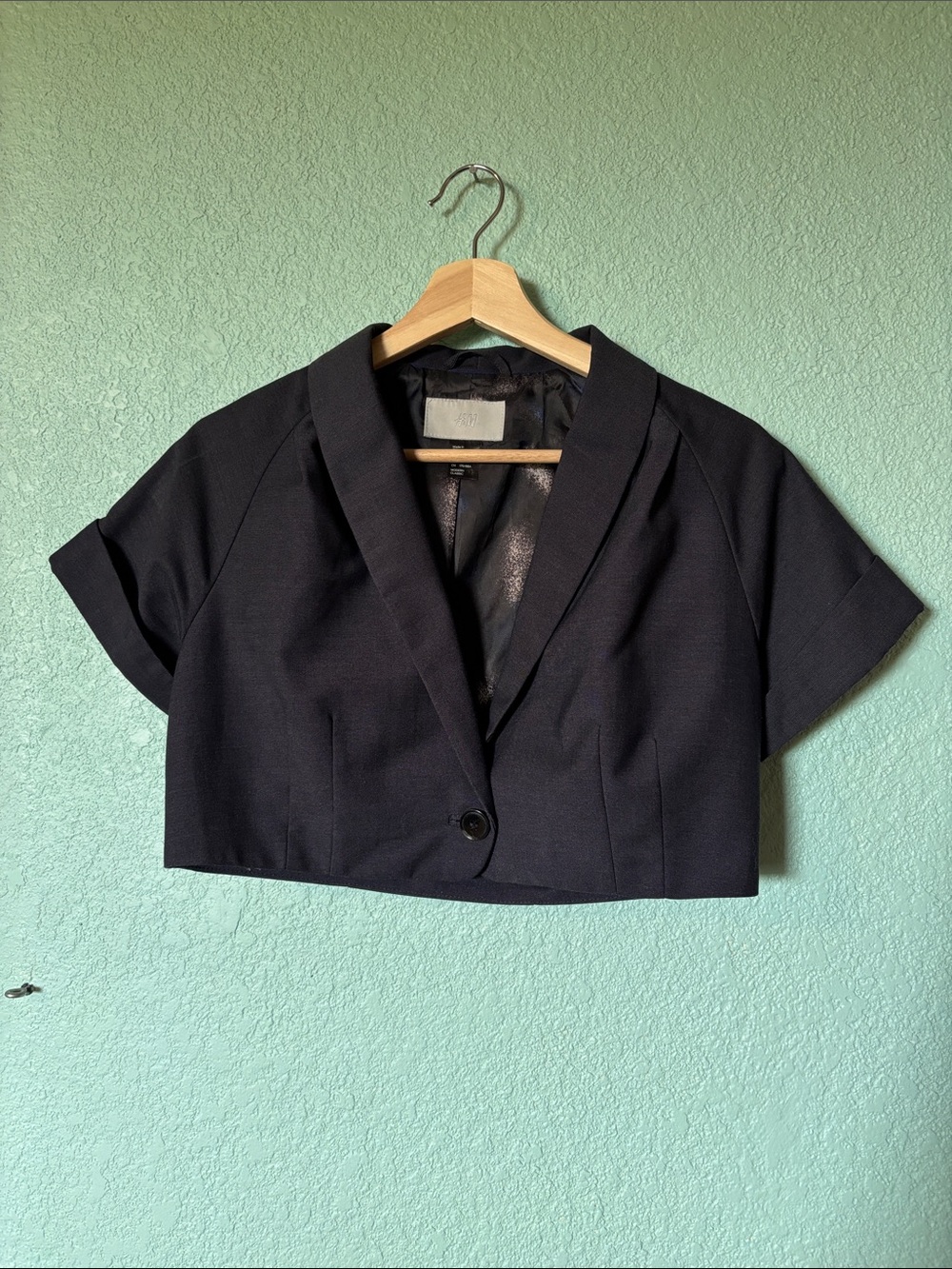 H&M Navy Cropped Short-Sleeve Blazer Women’s Size 8 Good